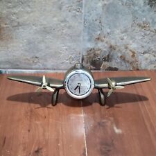 Vintage Sarsaparilla Quartz Propeller Airplane Brass Bronze Desk Clock Alarm Bat picture