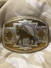 CRUMRINE BULL BELT BUCKLE Heavy Silver Plate On Jewelers Bronze Pre-owned picture