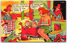 Some Folks Don't Write Unposted Linen Comic Humor & Funny Postcard picture