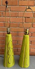 Pair Vintage Ceramic Lamps Chartreuse Gold Swirl Mid Century Modern MCM Lighting picture