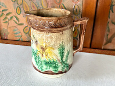 Antique Victorian Floral Ceramic Majolica Handled Pitcher picture