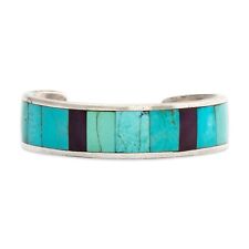 HEAVY NATIVE AMERICAN STERLING TURQUOISE CHAROITE INLAY CUFF BRACELET 7.25