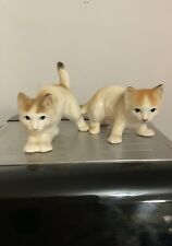 Lot-2 Vintage Gorgeous Glossy White Porcelain Playful Cat Kitten Figurine picture