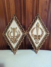 Vintage 1970s Homco 2 Piece Diamond Shaped Wall Hangings French Court Design  picture