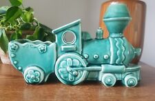 Vintage Train Engine Planter Green Ceramic McCoy picture