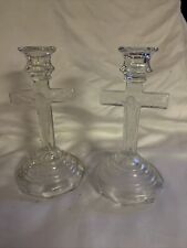 Vintage Glass Candle Holder Jesus On Cross Home Interiors Set Of (2) religious picture