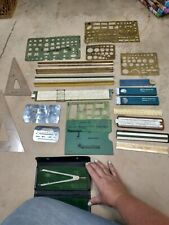 Vintage Dietzgen Drafting Tool Lot Ruling Pens, Scale Rulers, Architect, Slidine picture