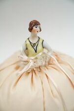 Vintage Porcelain Lady with Hands on Hips Satin Lace Pincushion Half Doll Figure picture