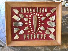 Vintage Native American 19”x15” framed display arrowheads pottery shards & beads picture