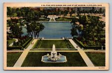 Cleveland Ohio OH Fine Arts Garden & Lake At Art Museum VINTAGE Linen Postcard picture