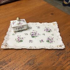 Dresden Antique C. 1899 Floral Dresser Tray & Jewelry Box Ceramic Germany picture