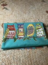 VNTG berkshire home fabric print 4 rows of owls bright aqua teal 34”x 53” picture