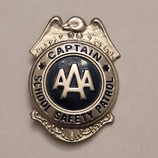 Vintage AAA School Safety Patrol Officer Captain Badge Metal Pin 2.75