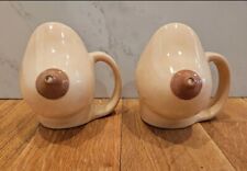 VTG Pair Ceramic Boob Breast Coffee Mug Creamer w/ Nipple Spout Gag Novelty Gift picture