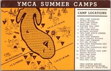 Vintage YMCA SUMMER CAMPS Postcard Midwest U.S. Map / 12 Locations / Chicago IL picture