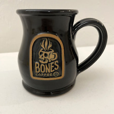 Bones Coffee Co Skull Logo Black Ceramic Mug Deneen Pottery Hand Made USA 2022 picture