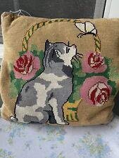 ADORABLE Vintage CAT Needlepoint THROW PILLOW picture