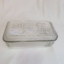 Vintage Federal Glass Clear Refrigerator Dish  & Lid Ribbed Embossed Fruit Large picture