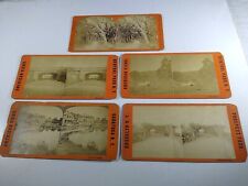 5 Antique Stereoview Cards - Central Park, Saratoga, Brooklyn, Fort George Is.  picture