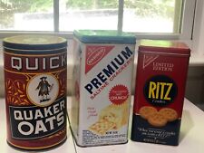 Vtg Lot Of 3 Collectable Tins  Premium Saltines, Ritz and Quaker Quick Oats picture