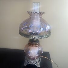 Vtg Pale Pink Floral Melon Shade Hurricane Gone with the Wind  3-Way Lamp 21”. picture