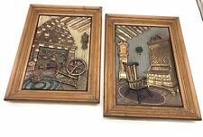 2 Vtg MCM Turner Wall Art Accessory Vacuform Still Life Fireplace Rocking Chair picture