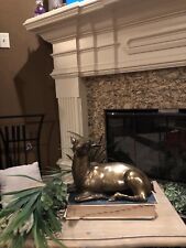 Large 11.5 Inch Long Solid Brass/Copper Deer Laying Down. Approximately 10 Lbs picture