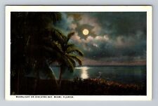Miami FL-Florida, Moonlight on Biscayne Bay, Antique Souvenir Vintage Postcard picture