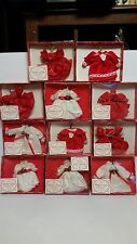 LOT OF 11 VINTAGE SPECIALTY BABY DOLL  DRESS CHRISTMAS ORNAMENTS ON HANGERS picture