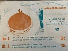 Vintage 1960s HOWARD JOHNSON’S Breakfast Menu Souvenir Placemat Griddle Cakes ++ picture