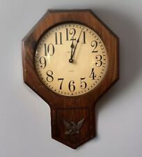 Vintage 1970s Verichron Octagon Oak Wood Wall Clock 20” American Eagle Emblem picture