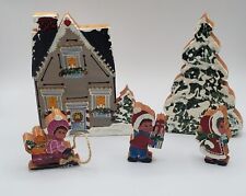 Lot of 5 Hand Painted Wooden Christmas Tree House Kids Table Mantel Display picture