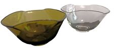 Vintage Avacado Green & Clear Glass Bowl Set Mid Century Mod Folded Edges picture