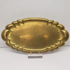LARGE OVAL SCALLOPED HAND TOOLED HAMMERED BRASS SERVING TRAY 20