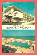 BLUE SEAS RESORT MOTEL, MIAMI BEACH, FLA. – Swimming Pool - 1959 Postcard picture