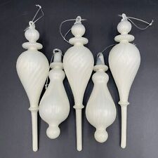 Vintage Blown Glass Mercury Optic Finial Christmas Ornaments White - Set of 5 picture