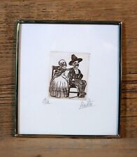 Day of the Dead Couple on Bench after Posada Etching Handmade Mexican Folk Art picture