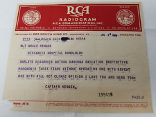 WW2 1942 RCA Radiogram Honolulu Hawaii St. Francis Army Medical Diagnosis picture