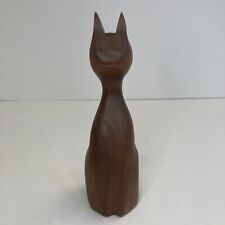 Handmade Wood Carved Cat Decorative Figurine Dark Wood 8” (B1) picture
