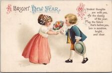 Artist-Signed CLAPSADDLE Happy New Year Postcard Boy Girl / Flowers 1915 Cancel picture