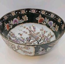 Large Vintage Japanese Satsuma Bowl Hand Painted Birds Flowers Porcelain 6