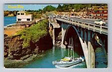 Depoe Bay OR-Oregon, Charter Boats, Bridge, Vintage Souvenir Postcard picture