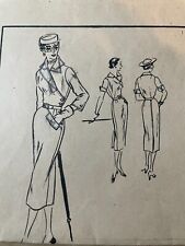 Vogue # 606 Vintage 1950's Couture Assymetric Dress w/ Collar Sewing Pattern picture