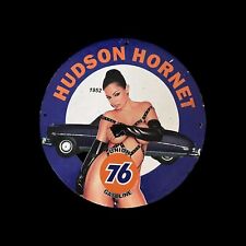HUDSON HORNET NAKED PINUP GIRL OIL GAS  GARAGE PORCELAIN ENAMEL METAL PLATE SIGN picture