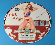 Vintage Budweiser Beer Sign - Adult Beverage Anheuser Porcelain Gas Pump Sign picture