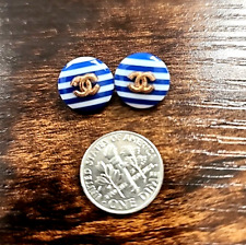 Designer tiny blue and white stripe buttons resin SET OF 2 pcs picture