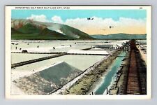 Salt Lake City UT-Utah, Harvesting Salt, c1932 Vintage Souvenir Postcard picture