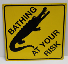 Bathing At Your Crocodile Embossed Warning Metal Sign 13.5