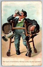 Comic~Alcohol Operated Auto~Beer Kegs Hold Man Up @ Drinking~German Make 1908 picture