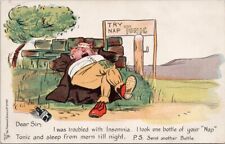Nap Tonic Comic Drunk Man Sleeping Whisky Bottle Insomnia Premier Postcard H31 picture